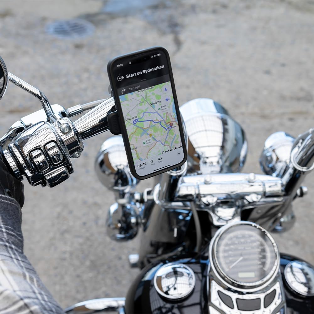 Quad Lock Motorcycle Handlebar Phone Mount PRO Chrome - Large with Vibration Dampener and MAG Phone Case for Galaxy S24 Ultra