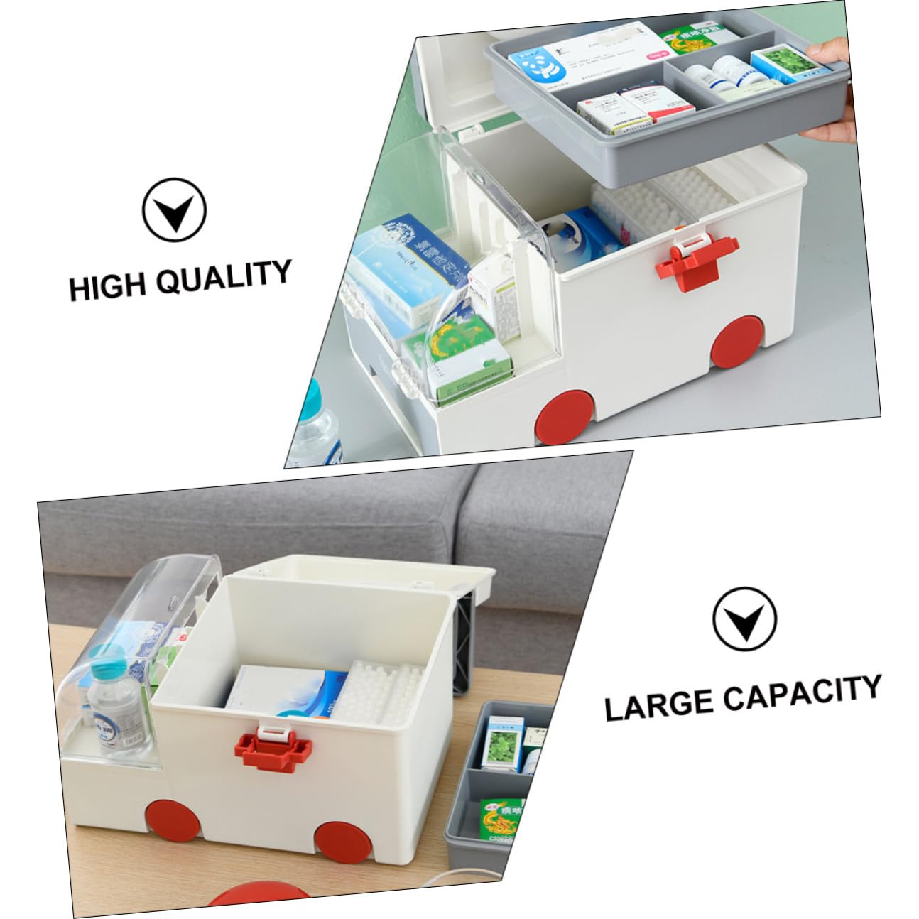 Homoyoyo Caja Organizadora de Medicamentos de Gran Capacidad Resistente de Plástico y As con Asa Ergonómica para Uso Doméstico y Viajes Almacenamiento Seguro para Botiquín y Suministros
