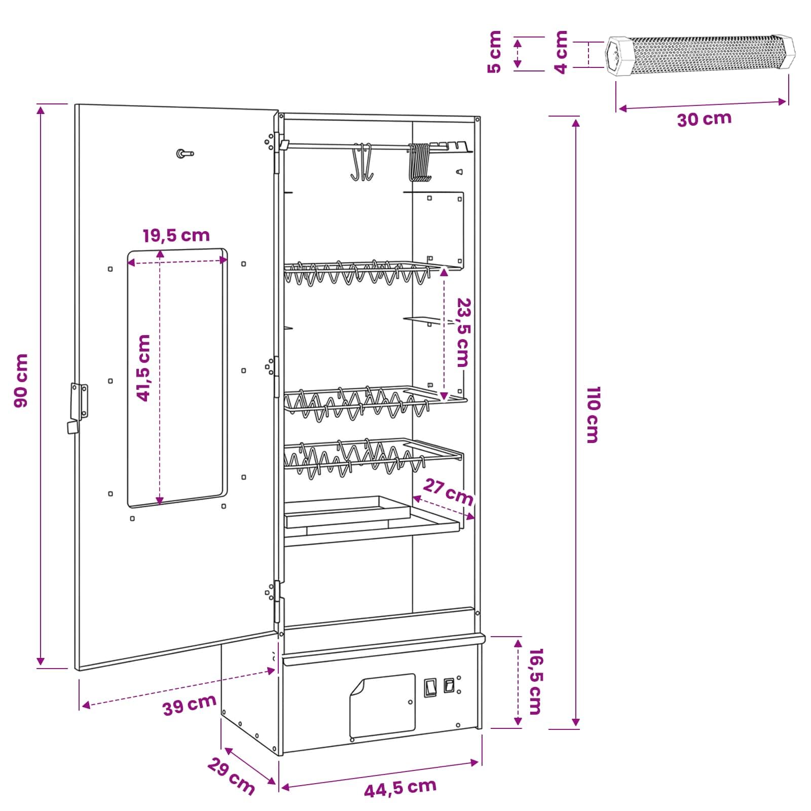 Forno affumicatore 3 pezzi 44,5 x 29 x 110 cm in acciaio zincato