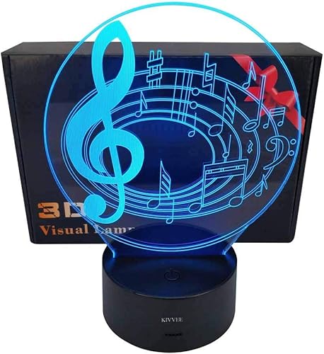 Luz LED de noche con ilusión óptica 3D, nota musical, lámpara de escritorio, 7 colores cambiables, luz nocturna LED para decoración de fiesta en el
