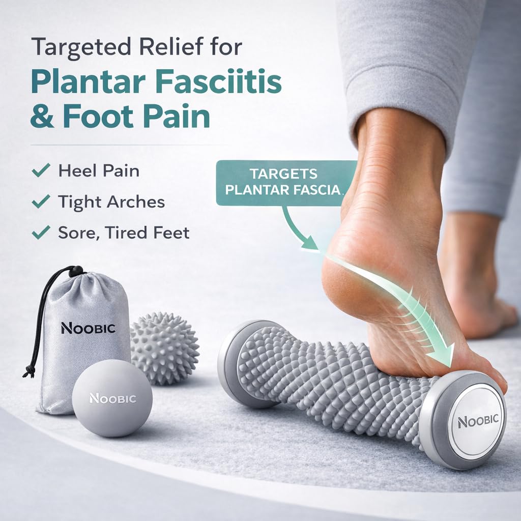 Plantarfasziitis Relief Fußroller Massage Kit - Fußschmerzlinderung mit strukturierter Fußrolle, Lacrosse Ball & Stachel-Massageball