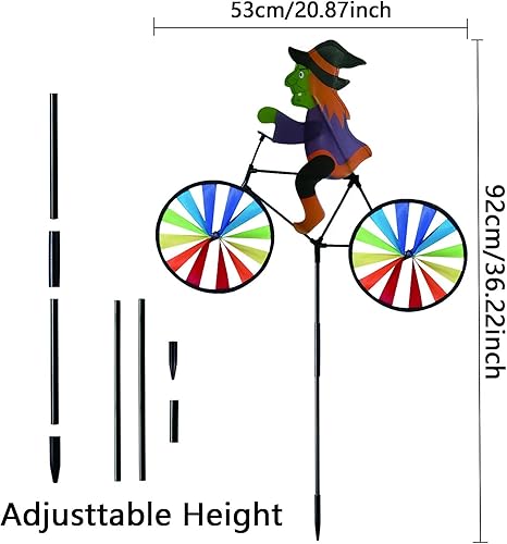 Miniatura 2 de Paquete de 2 ruedas giratorias de bicicleta de bruja y fantasma de Halloween de 20 pulgadas, molinos de viento con estacas, molinos de viento para