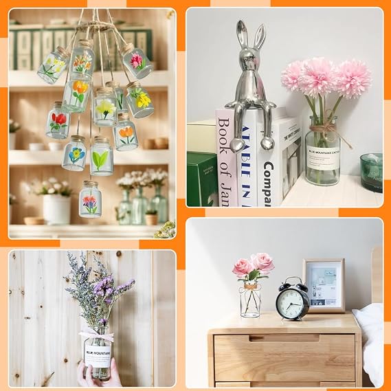 12 PCS Flower Vase,10cm Height 125ml Small Glass Vase Set with 5M Jute Twine,Mini Glass Bud Vases for Table Decoration Living Room,Home,Office,Wedding