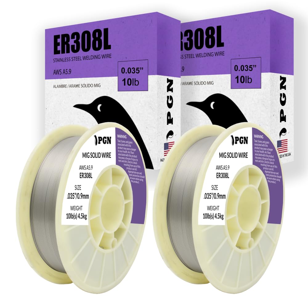 (2 Pack) PGN Stainless Steel MIG Welding Wire - ER308L .035 Inch, 10 Pound Spool - Low-Carbon Mild Steel MIG Wire for Reduced Splatter and Corrosion Resistance - For All Position Gas Welding