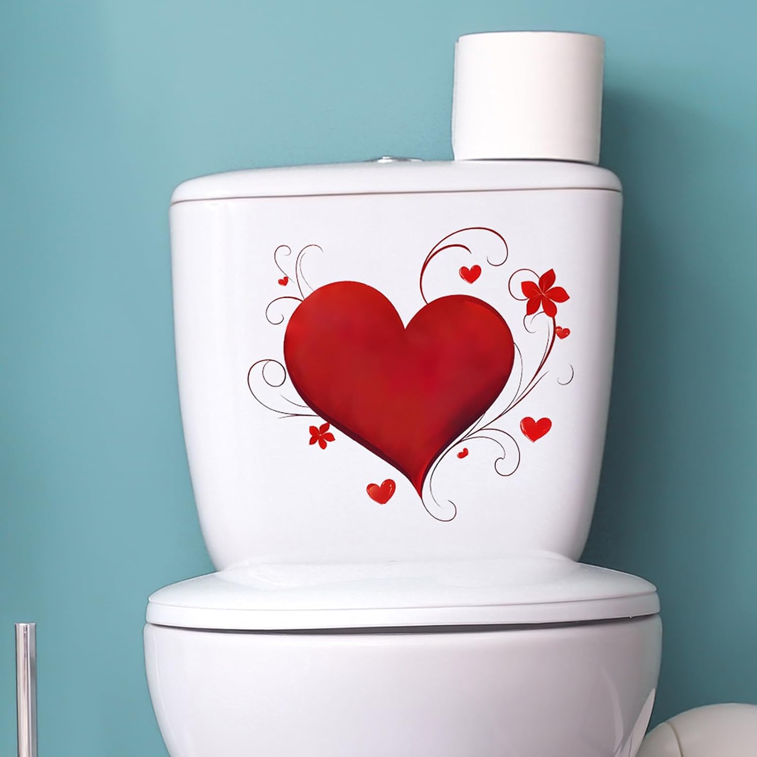Valentine's Day Toilet Stickers Decals, Red Love Heart Self-Adhesive PVC Waterproof Wall Lids Toilet Seat Cover Decals Bathroom Home Decorations Supplies Valentine's Day Decors