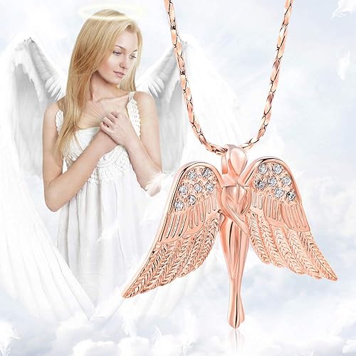 Miniatura 6 de Imrsanl Joyería de cremación con dije de ángel para mujer, colgante de ceniza, collar de urna para cenizas, alas de recuerdo, joyería para mujeres y