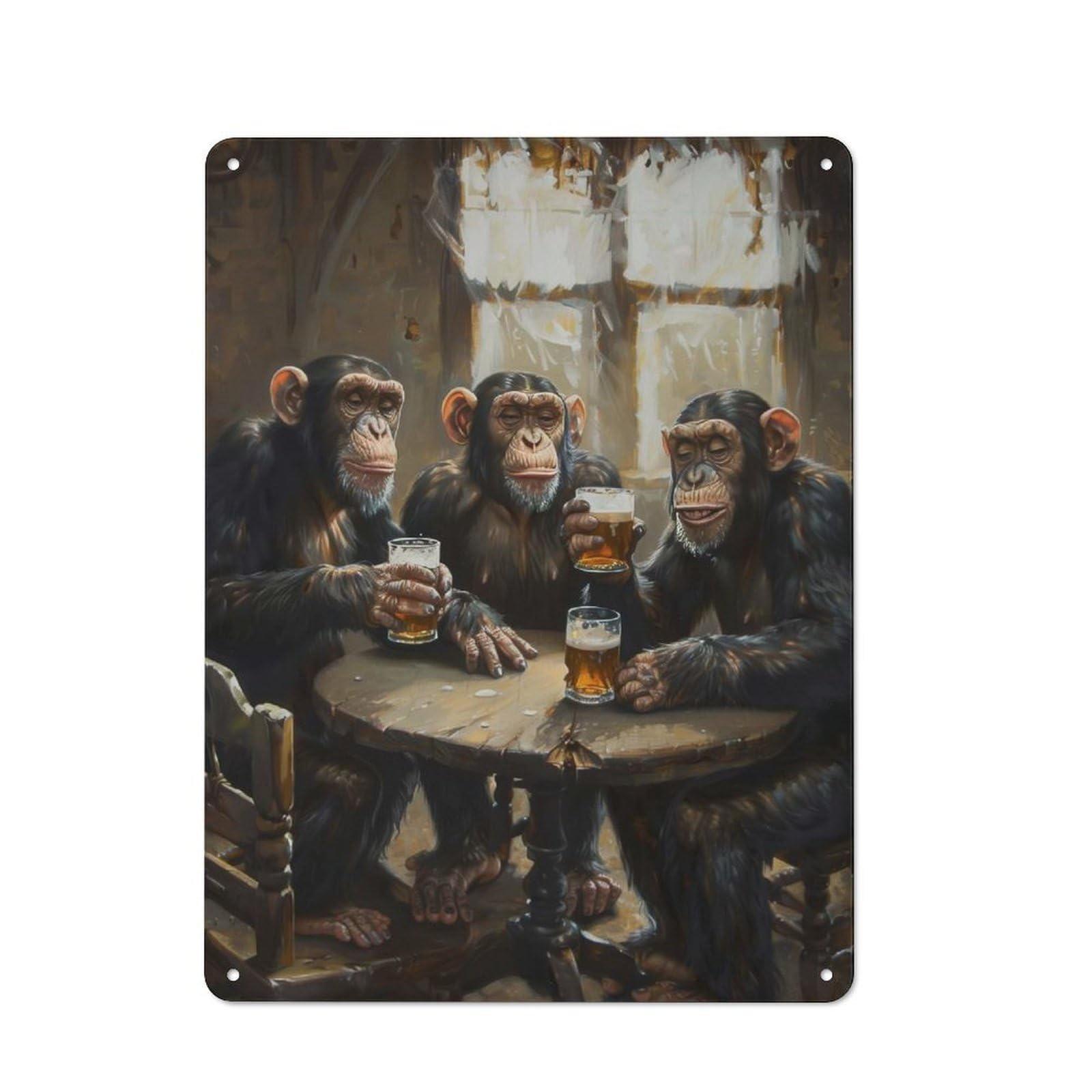 Junmoney Monkeys Beerin Tavern Rustic Metal Plaque 40X30cm For Lounge Or Reading Corner, For Home Office, Studio And Craft Room Walls