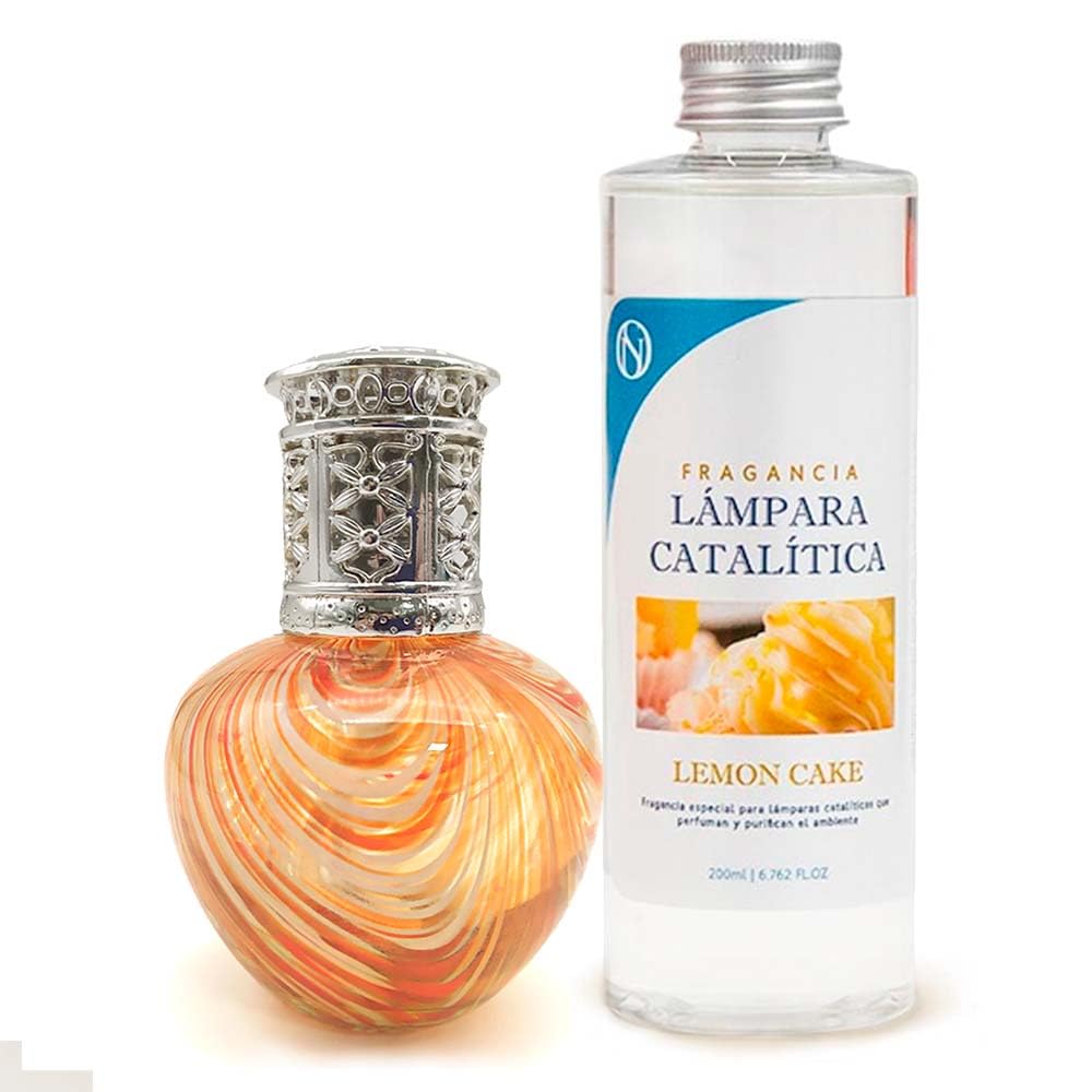 Pack Ahorro Lámpara Catalítica Orange Waves + Fragancia Aroma Lemon Cake 500ml. Elimina Malos olores e impurezas, perfuma y Limpia.