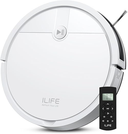 ILIFE V2 Robot Vacuum Cleaner, Tangle-Free Suction, 120 Mins Runtime, Slim, Self-Charging Robotic Vacuum Cleaner, Ideal for Pet Hair and Hard Floors