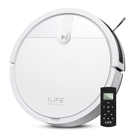 ILIFE V2 Robot Vacuum Cleaner, Tangle-Free Suction, 120 Mins Runtime, Slim, Self-Charging Robotic Vacuum Cleaner, Ideal for Pet Hair and Hard Floors
