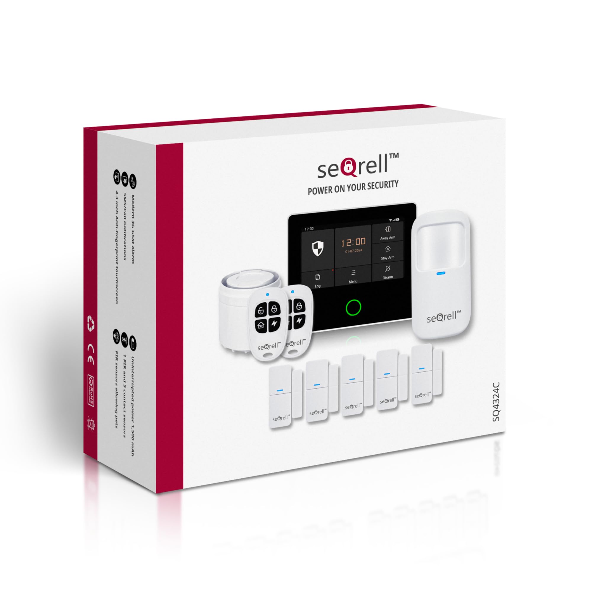 Système Alarme Maison sans Fil WiFi et GSM 4G sans Abonnement, Kit d'alarme Anti-Intrusion avec Écran Tactile et Batterie 1500 mAh. Application Tuya Smart Life, Alexa, SQ4324C