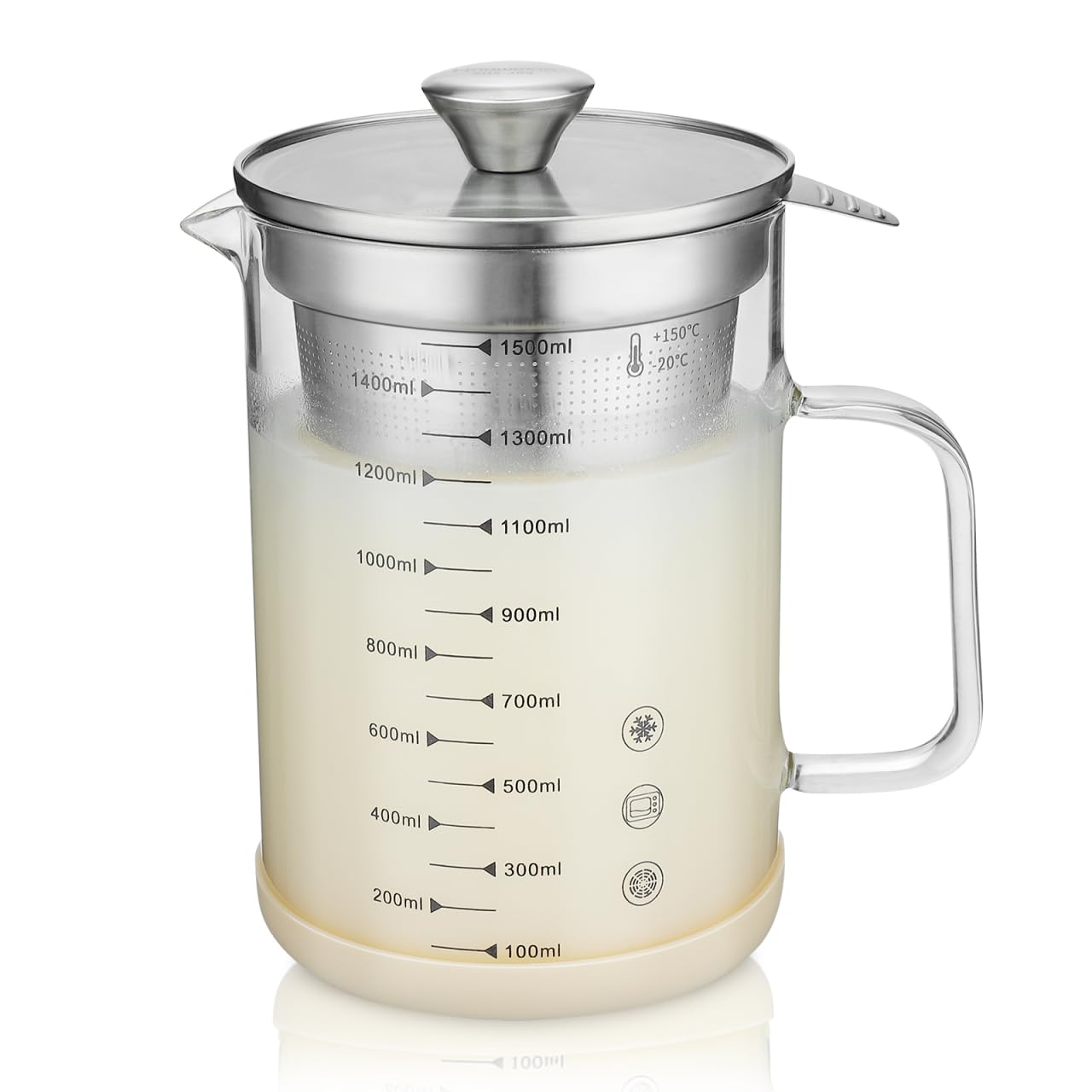 Pichet en verre 1,5 l avec filtre fin Kichvoe pour huile de bacon et lait