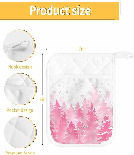 Miniatura 18 de Juego de 2 agarraderas de tela de rizo antideslizantes y aislantes de calor con bolsillo, guantes gruesos para horno, posavasos para hornear, corona