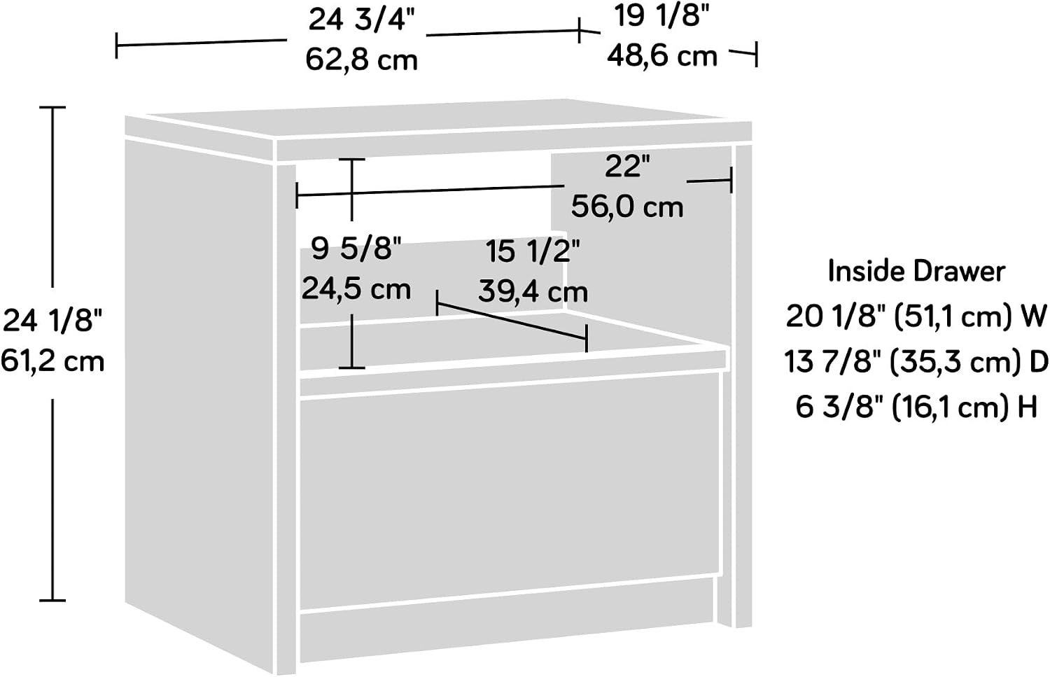 Night Stand with Brown Finish, Bedside Table with Storage Shelf and Drawer, Modern Bedroom Furniture for Bedroom, Living Room, Office
