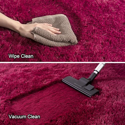 2x3 Rug - Non-Slip for Living Room - Height Pile 1.4" Plush Rug - Fluffy Throw Rugs Carpet for Bedroom - Burgundy