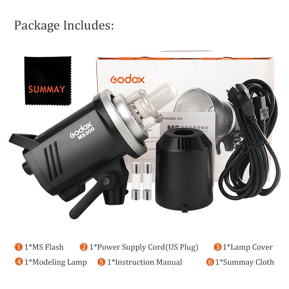 GODOX MS300 estroboscópico 300 WS con Lámpara de Modelización 150W Montura Bowens para Interior Estudio Retrato Fotográfico (MS300)