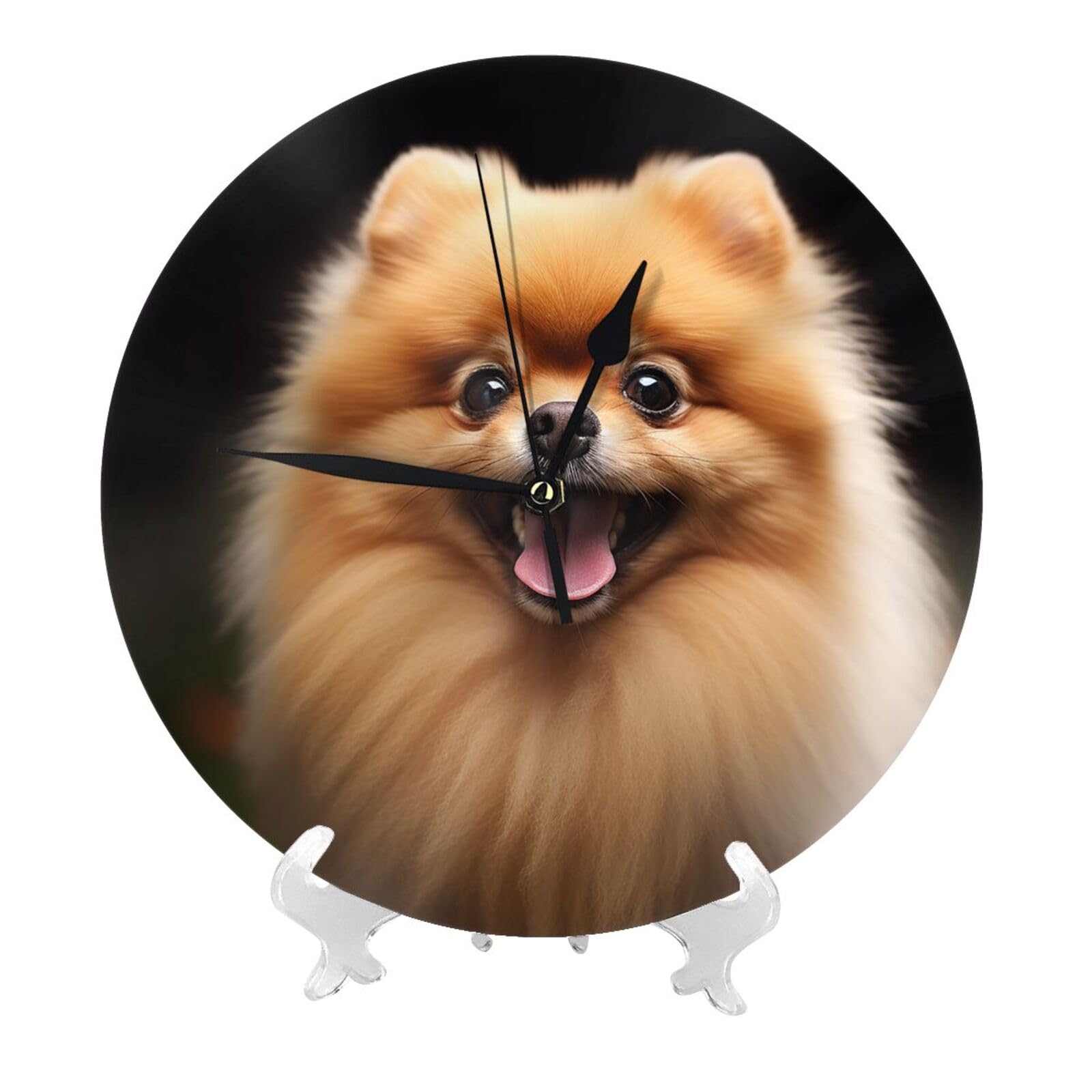 DWVTSLH Pomeranian Wall Clock 10 Inch Silent Non-Ticking Modern Clocks Battery Operated - Decorative Wall Clocks for Bedroom Living Room Kitchen Office Wall Decor Gift Idea