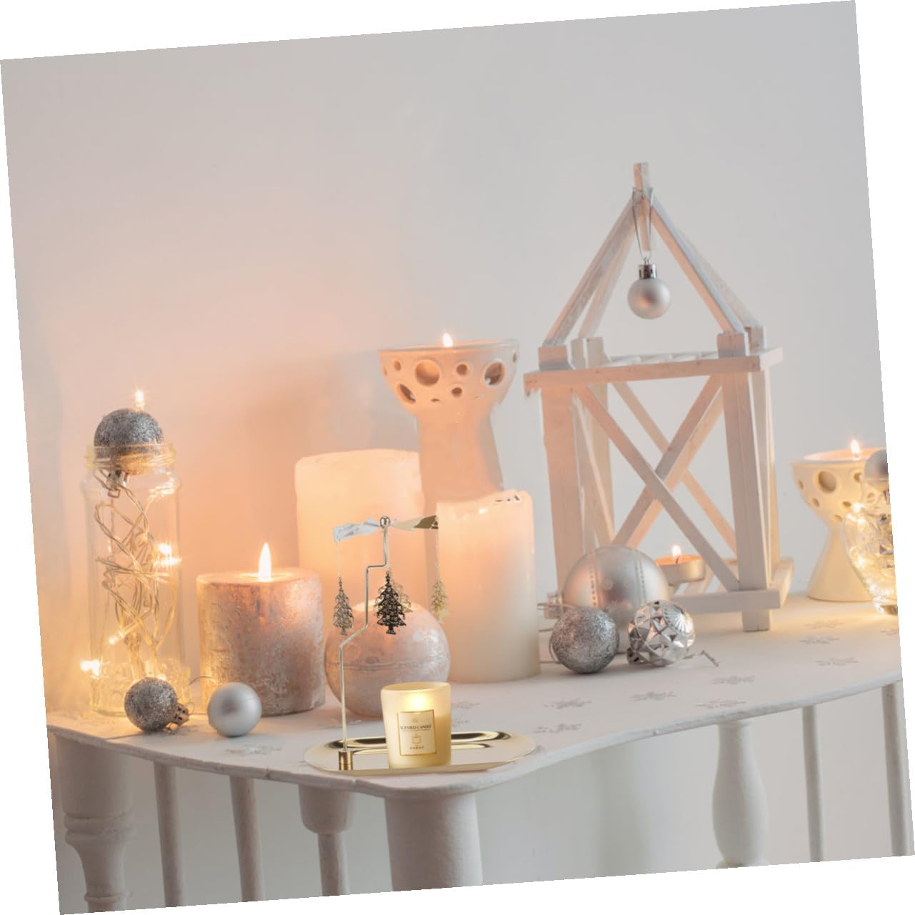 Alipis Christmas Tree Candle Stand Rotating Candlestick with Golden Small Tray Christmas Desktop Decoration Festive Candle Holder for Holiday Home Decor