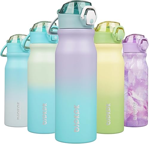 Miniatura 31 de BJPKPK Botella de Agua Aislada de 18 oz con Pajita de Acero Inoxidable de Doble Pared Botellas de Agua Libres de BPA a Prueba de Fugas Termo con