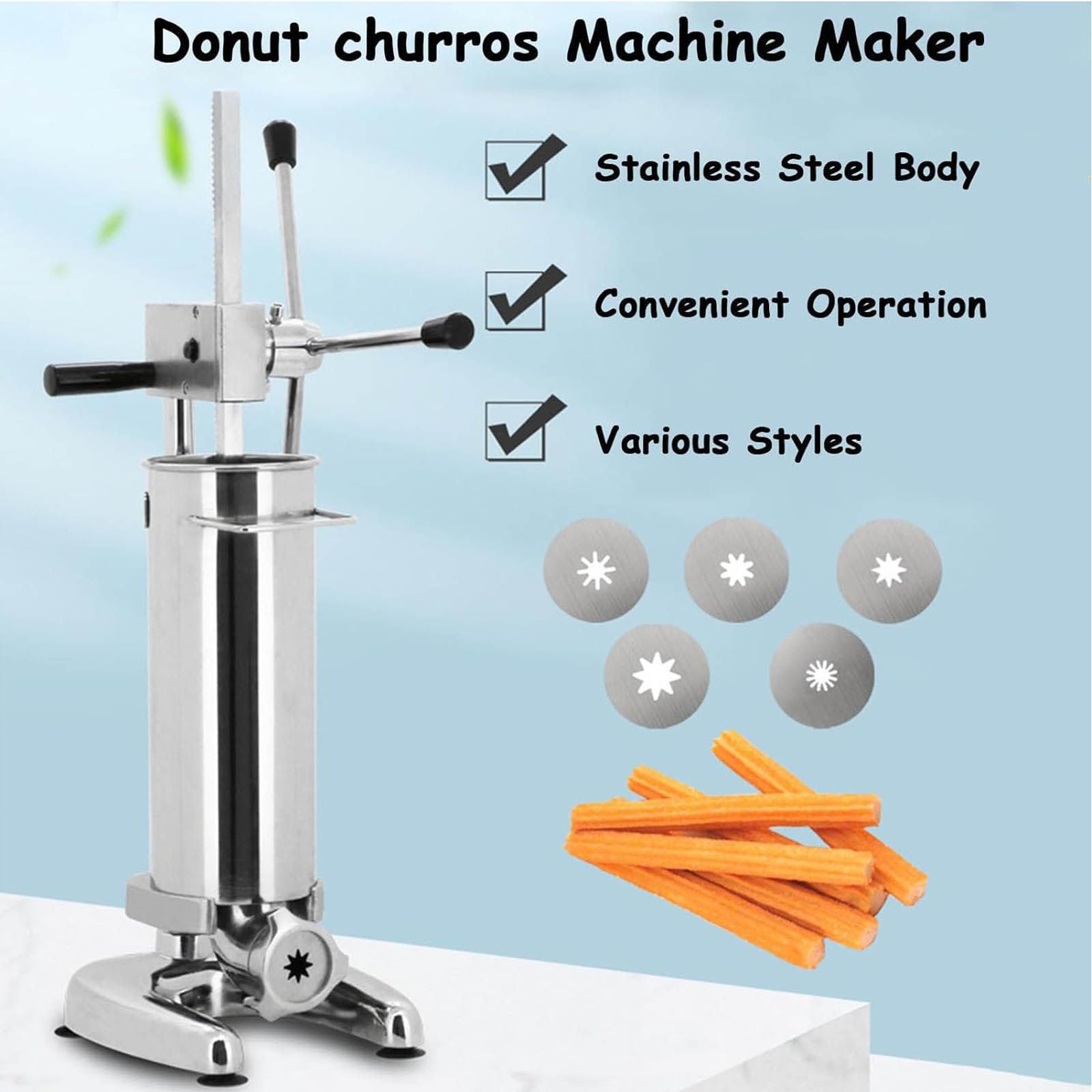 Máquina Para Hacer Churros De Acero Inoxidable, Exprimidor De Churros, Con 4 Pares De Guantes, 5 Moldes Y 1 Delantal, Mango Desmontable, Gran Capacidad Y Tamaño Compacto,Fácil De Usar 3L