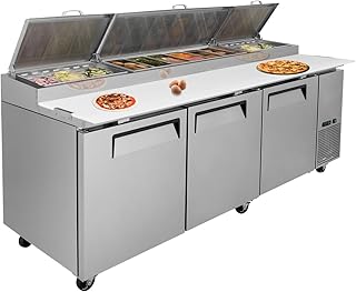 93" Commercial Pizza Prep Table Refrigerator, 30.8 Cu.ft 3 Door 430 Stainless Steel Refrigerator with Cutting Board, Protection Lid, Digital Temperature Control, Auto Defrost, Cold Storage, 33-41℉