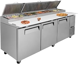 93" Commercial Pizza Prep Table Refrigerator, 30.8 Cu.ft 3 Door 430 Stainless Steel Refrigerator with Cutting Board, Protection Lid, Digital Temperature Control, Auto Defrost, Cold Storage, 33-41℉