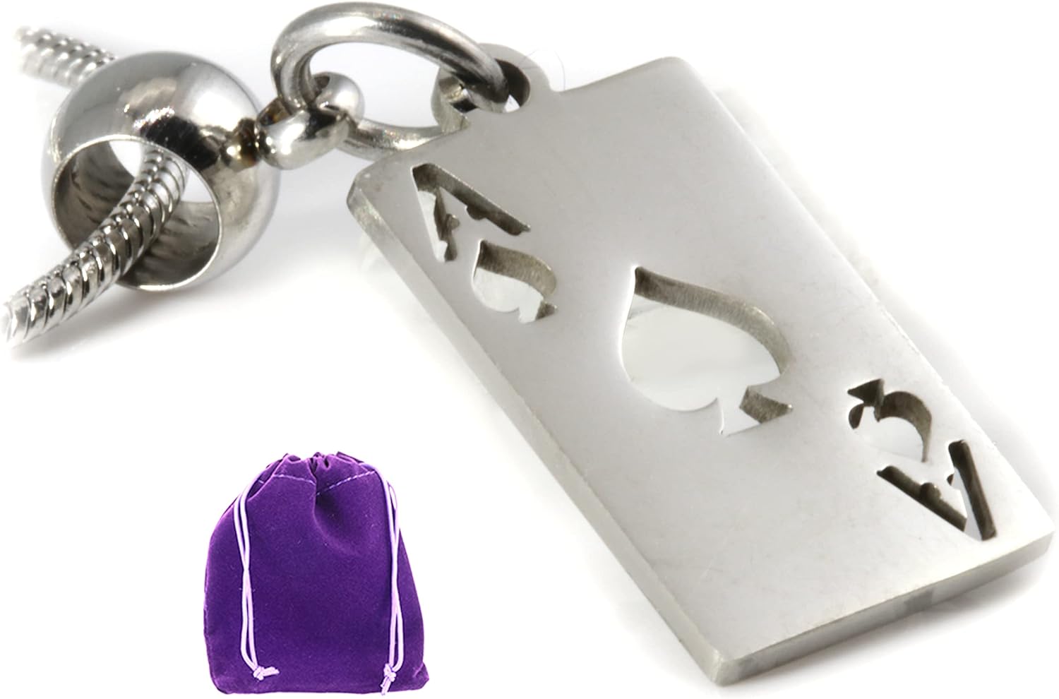 Playing Card Necklace - Casino Theme Party Decorations Stainless Steel Necklace with Ace of Spades Charm, Elegant Stainless Steel Snake Chain for Stylish Occasions and Casino Theme Celebrations