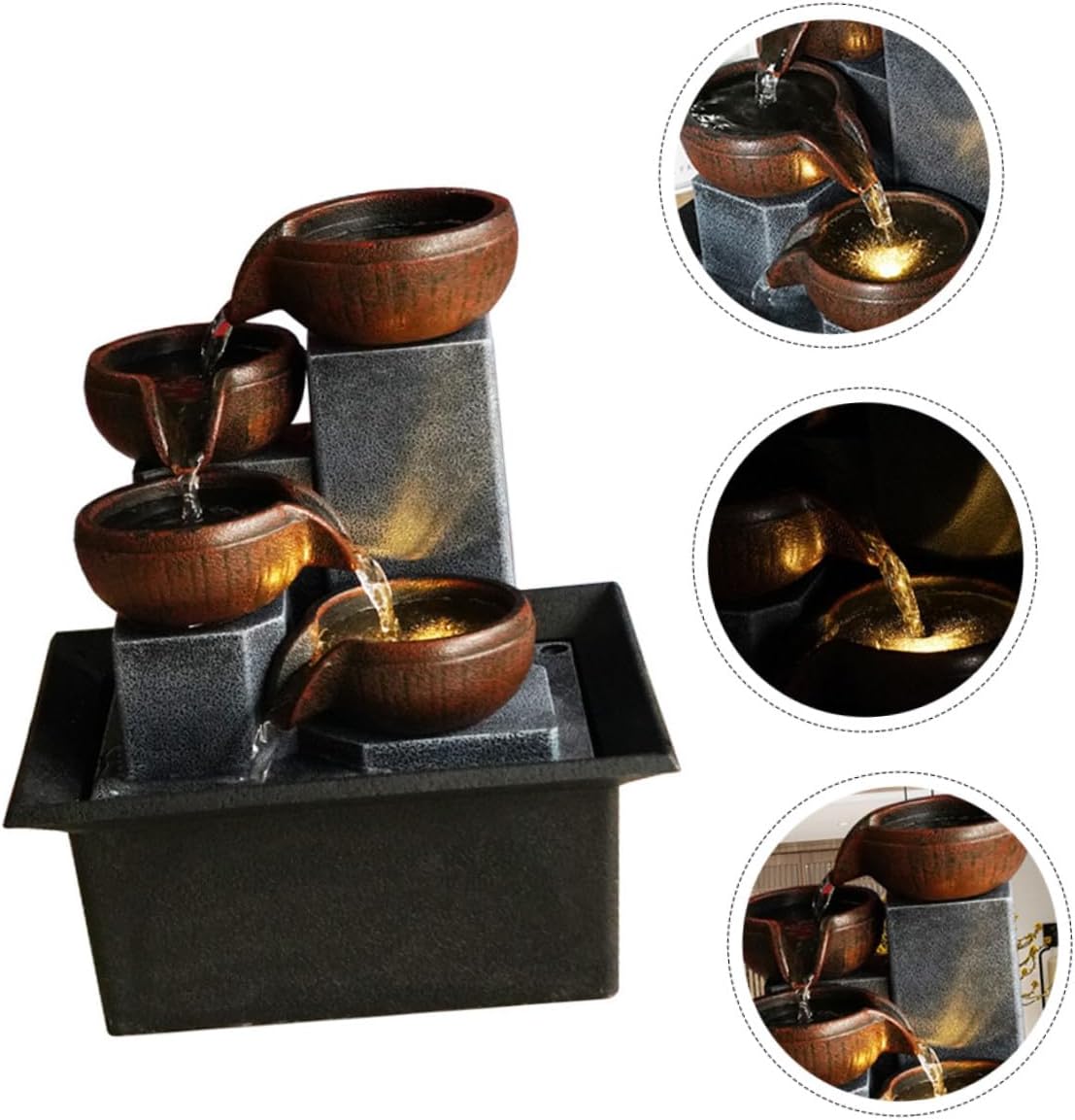 Tabletop Water Fountain Desktop Decor Small Waterfall Feature Plastic Material Office Desk Decoration with US Plug for Home and Office