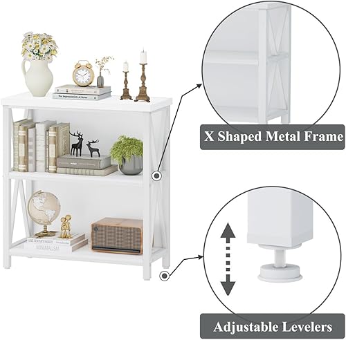 Miniatura 5 de FATORRI Estantería pequeña para espacios pequeños, estantería baja rústica corta, moderna de madera y metal, para sala de estar, pasillo (roble