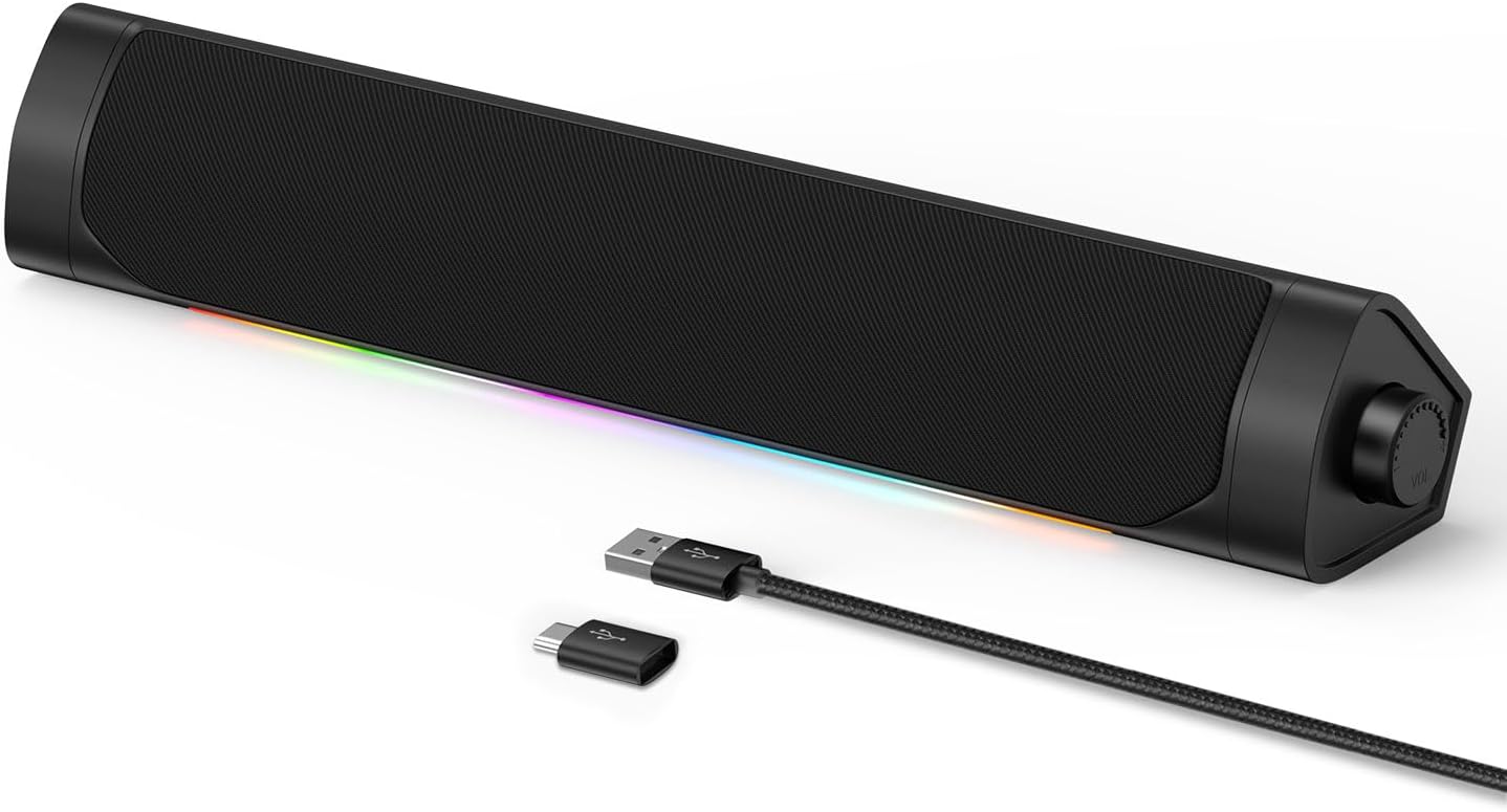 Trust Asto Enceinte PC Barre de Son 12 Watt, avec Connecteurs pour Casque et icro, Alientation