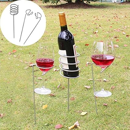 Amazon Toogoo 3pcs 設定アウトドアワインガラスボトルホルダーstakeセットfor qガーデンピクニックキャンプワインstakesラック Toogoo ワインラック ホルダー