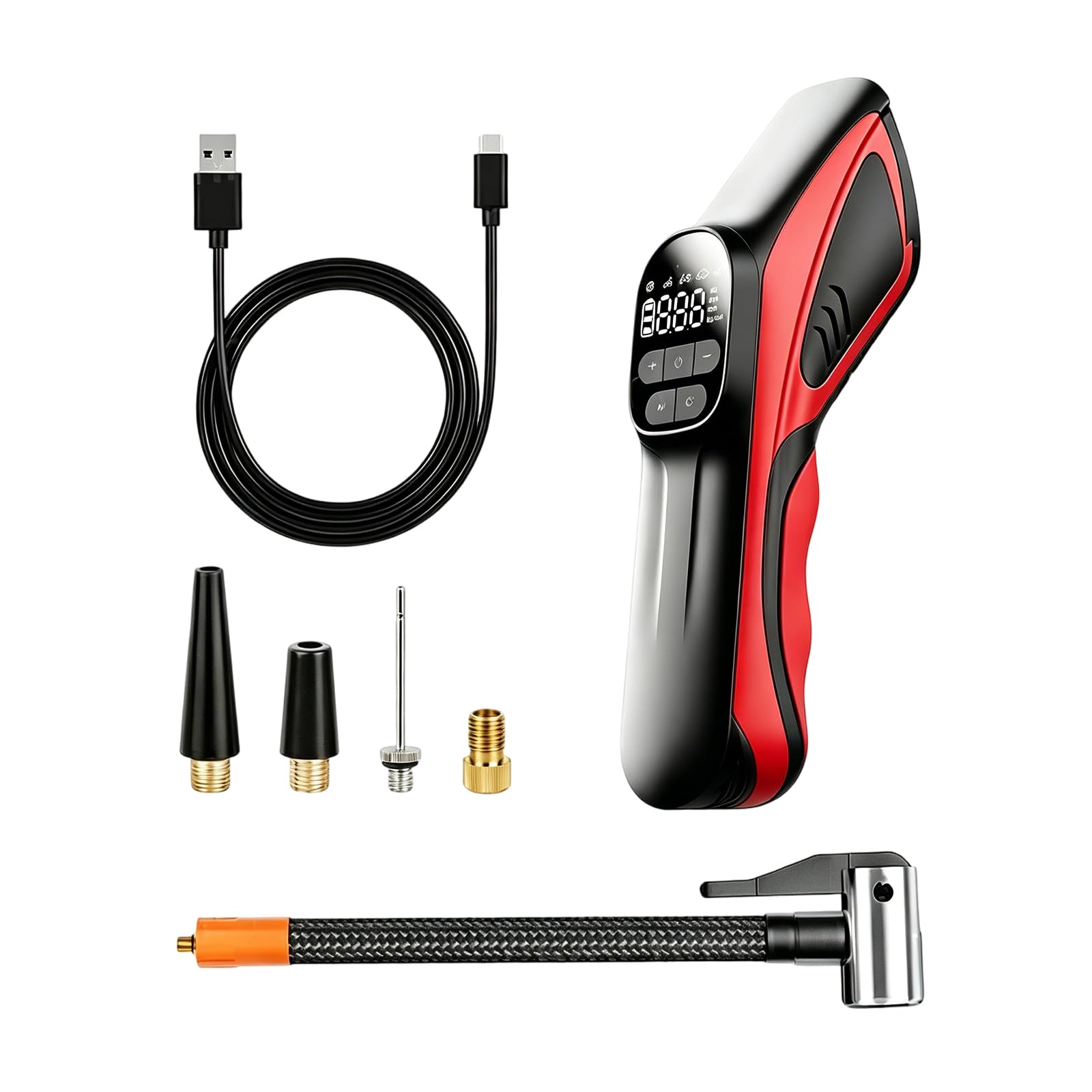 Shyyoulqe Red Consistent Motorcycle Air Compressor With Pressure Reader And Built In Flashlight For Travel Crisis Tire Inflator For Car