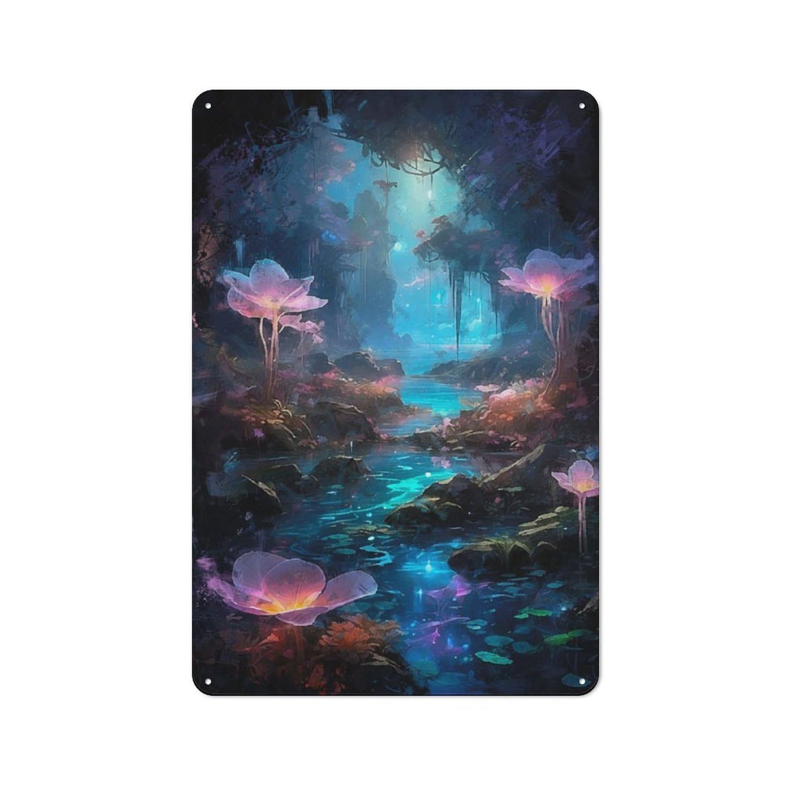 Junmoney Flowers In The Dark Metal Plaque 30X20cm With For Hallway Wall, Retro Decor, For Wall Display Collectors
