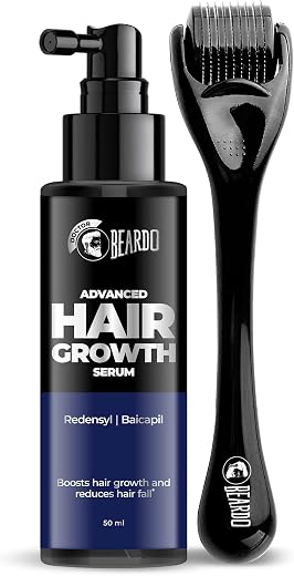 Beardo Advanced Hair Growth Serum 50ml + Dermaroller for Men | Hair Fall Control, Hair Regrowth &amp; Thickening | Scalp &amp; Bea...