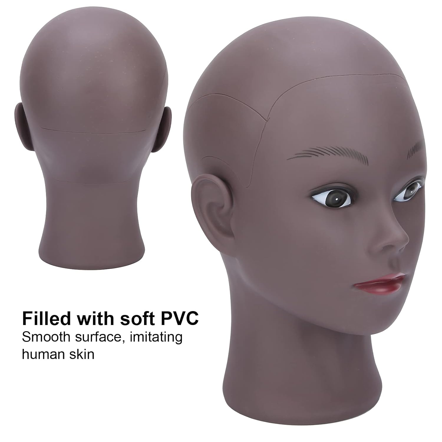 Mannequin Head, African Model Mannequin Head Stand for Wigs Hat Jewelry Sunglasses Display Practice Black Bald Manikin Head
