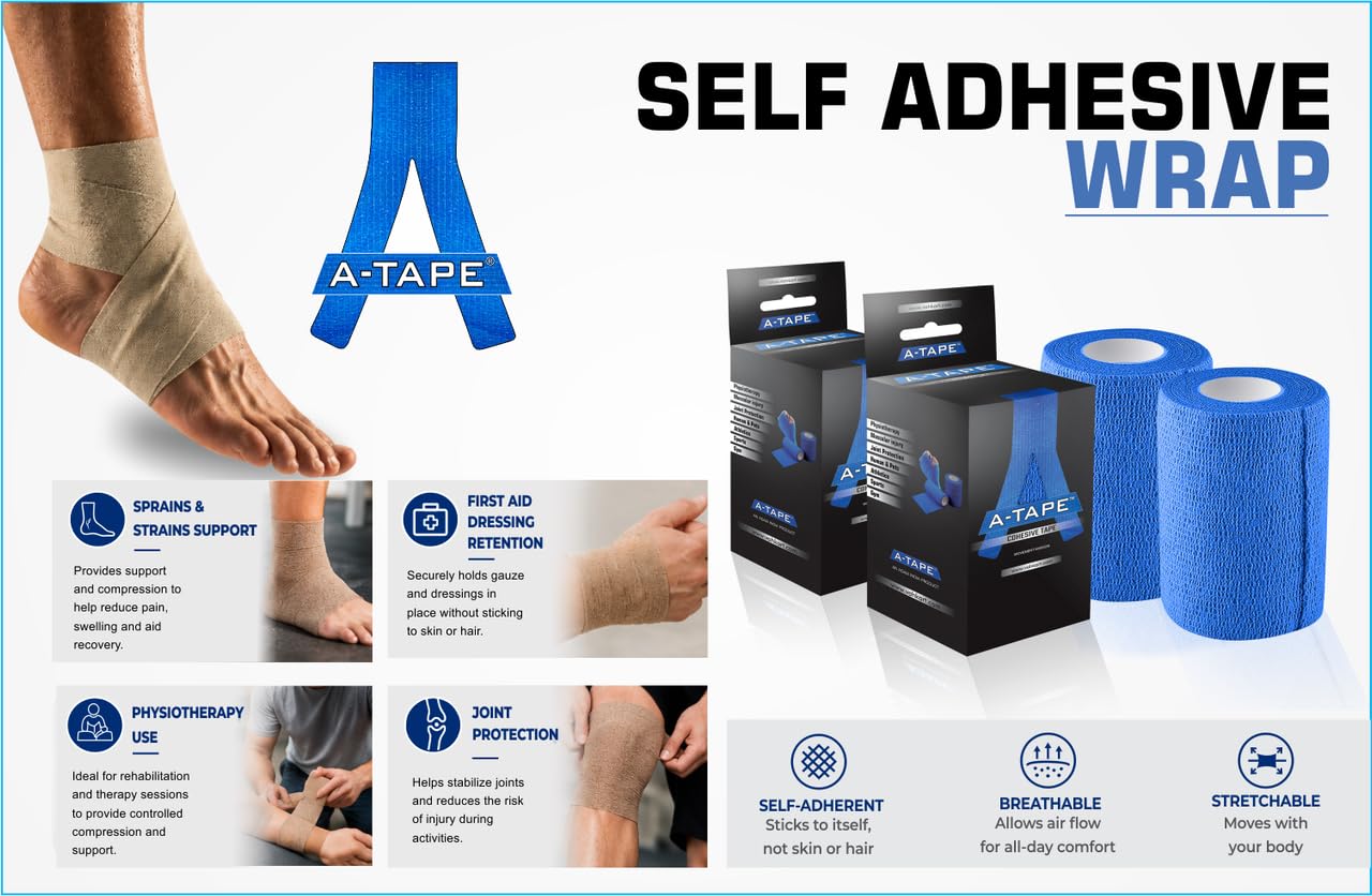 A-Tape Breathable Self Adhesive Cohesive Bandage Wrap - Athletic Non-Woven for Sports, Medical Use, Injuries, Knee & Wrist Support - Suitable for Humans & Pets (Beige, 7.5 cm Pack Of 2) 1