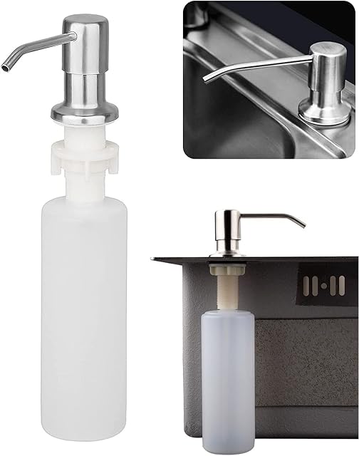 Kitchen Soap Dispenser, CAEEKER Built-in Soap Dispenser Stainless Steel Sink Dispenser Pump 360° Rotation Nozzle Dispenser Pump Liquid Soap Detergent Dispenser Bottle for Bathroom Dish Lotion (300ml)