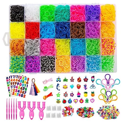 Comius Sharp Loom Bandsats, startlåda med färgglada Loom-band, 10 000 stycken regnbågsband, startlåda, set för armband, gummiband, Loom band, pyssel, startset för födelsedagspresent, jul