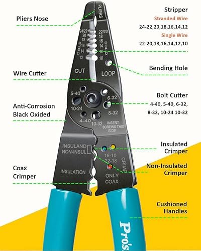 CP-412G Alicates de pelado de cables multifunción Tijeras de desollado/crimpadoras (8 ") Cortes y tiras Línea eléctrica Herramienta de mano
