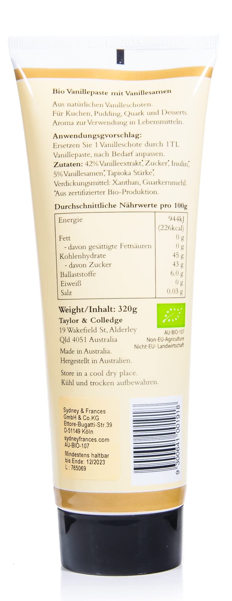 Bio Vanilla Bean Paste 100% natürliche BIO-Vanilleschoten 320g