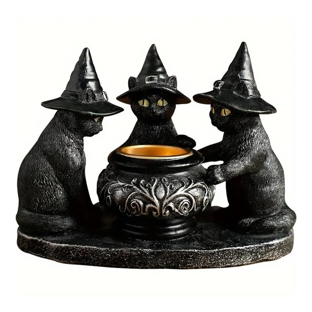 birene Home Decor Halloween Wizard Cat Sculpture - Resin Home Decor Ornament
