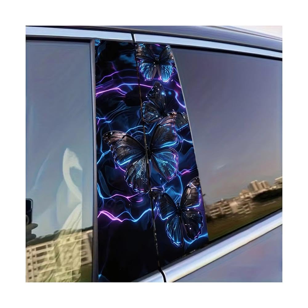 Dabhuoc One Color Car Parts 2Pcs Car Door Pillar Decoration Sticker Neon Butterflies Glossy Protective Polyethylene Film