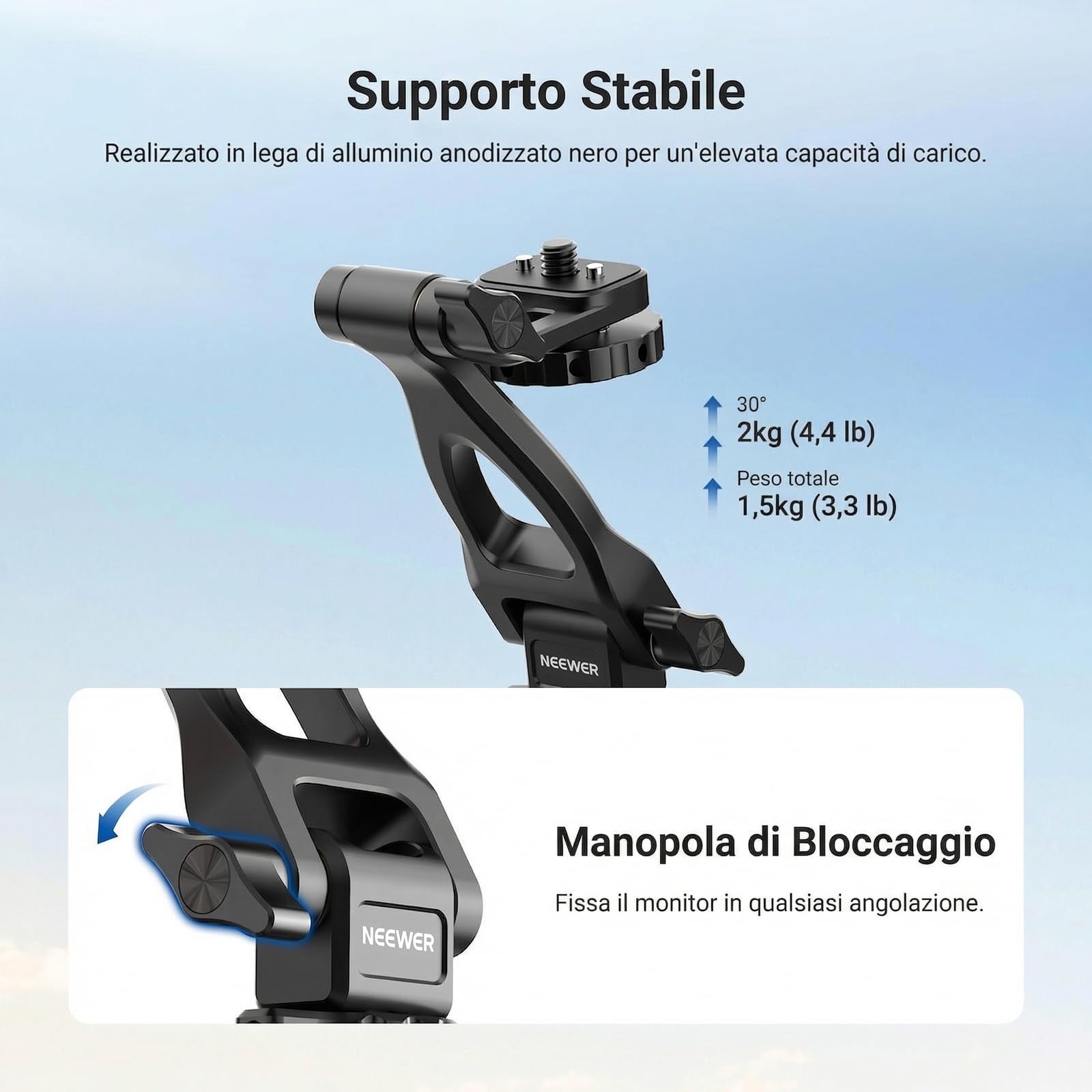 NEEWER Adattatore Monitor a 2 Assi, Supporto per Monitor da Campo 5"/7" con Cold Shoe, Vite Antitorsione 1/4", Rotazione 360° Inclinazione 180°, Accessori Fotocamera per Fotografia Videografia, MA023