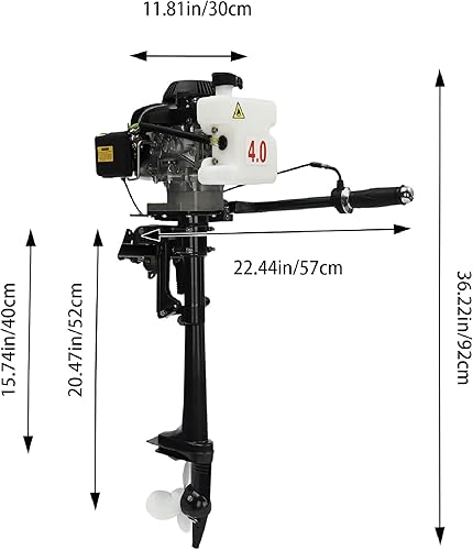 Miniatura 2 de Motor fuera de borda de 4 tiempos y 4 Hp, motor de barco de pesca inflable con sistema de refrigeración por aire, motor fuera de borda de motor de