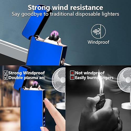 Miniatura 2 de Encendedor eléctrico a prueba de viento para campamento, encendedor de doble arco recargable, encendedor USB, encendedor de plasma, encendedor de
