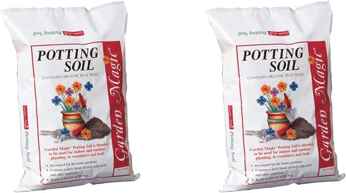 Michigan Peat Garden Magic Tierra para macetas multiusos para césped, jardines y camas de plantación elevadas con juncia de caña, turba y arena, 20 libras (paquete de 2)