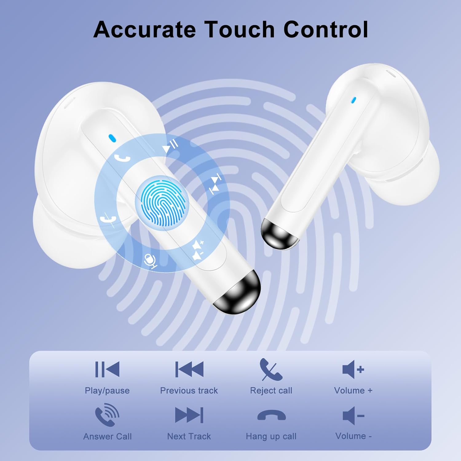 Wireless Earbuds Bluetooth 5.3, Bass Stereo in Ear Headphones with Mic 48H Playtime LED Display (White)