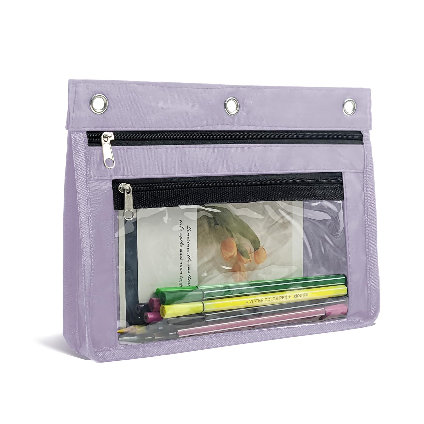 YoeeJob1 Pack Pencil Pouch for 3 Ring Binder, Expandable Binder Pouches with Zipper, Large Capacity Pen Holder Case with Clear Window School Class Office Organizers, Lavender