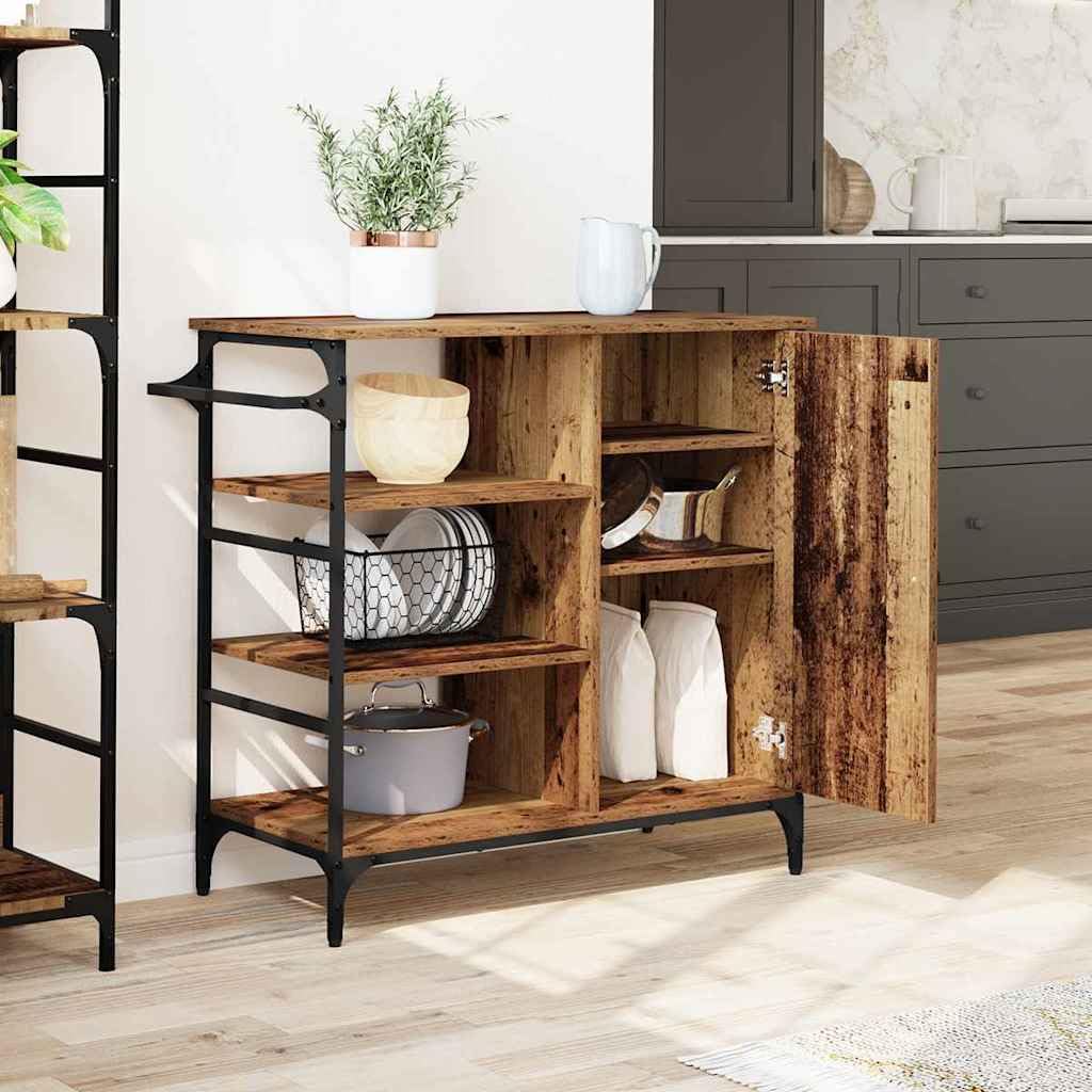 Carro de cocina de madera recuperada, 87,5 x 39 x 84,5 cm, carro de cocina con ruedas y frenos, carrito de servicio auxiliar con espacio de almacenamiento para cocina y zona de cocción