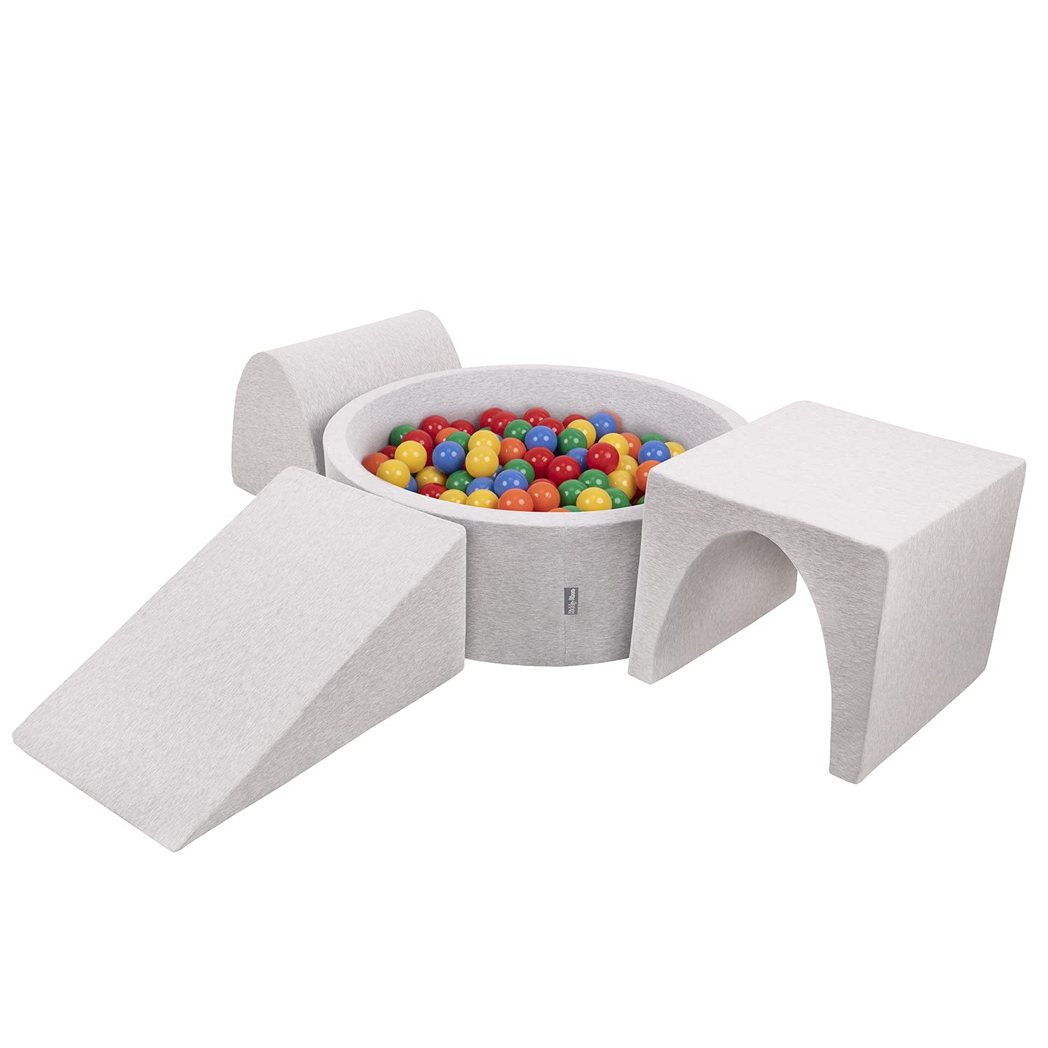 KiddyMoon Aire De Jeux en Mousse avec Rond Piscine À Balles (300 Balles) Fosses À Boules pour Enfants Jouets Parcours Obstacles, Fabriqué en UE, Gris Clair: Jaune/Vert/Bleu/Rouge/Orange